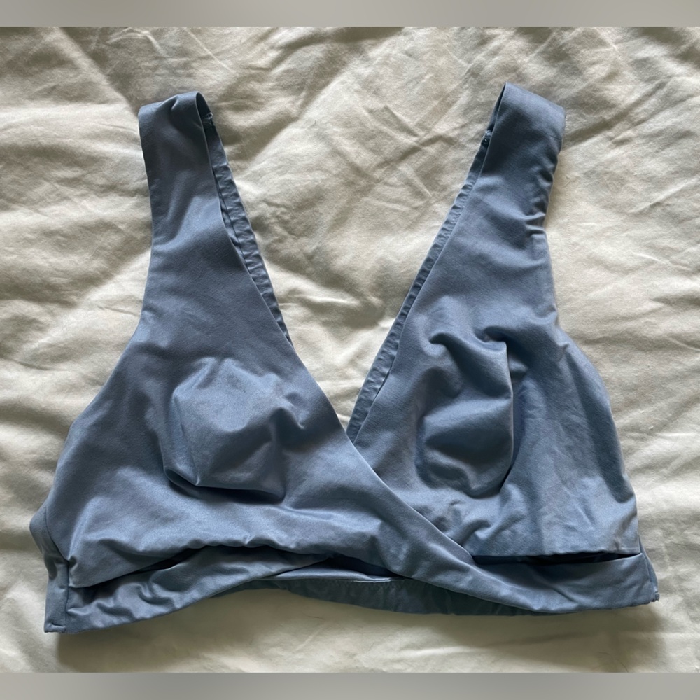 aerie wrap front soft bra in periwinkle blue